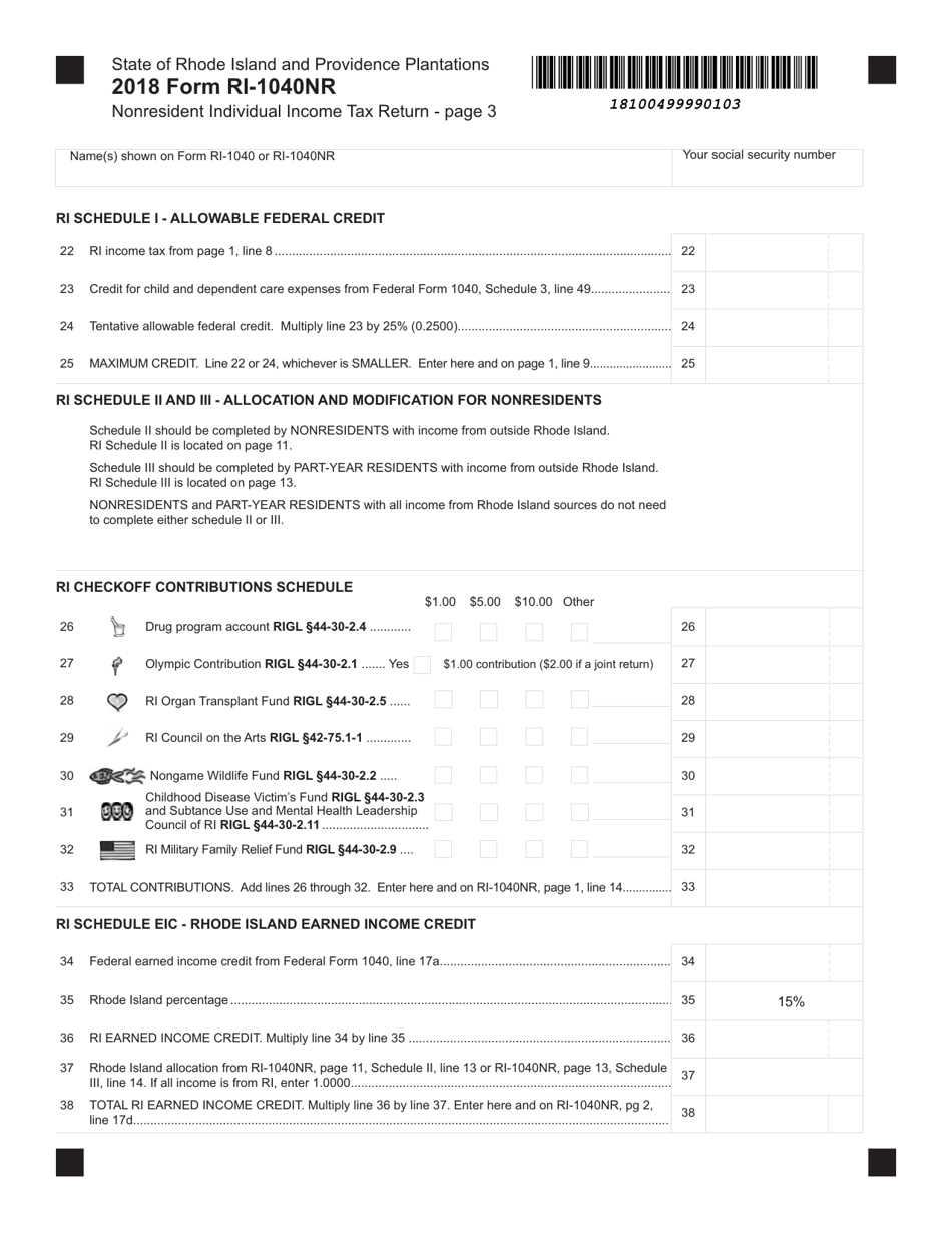 Form RI-1040NR Nonresident Individual Income Tax Return - Rhode Island, Page 3