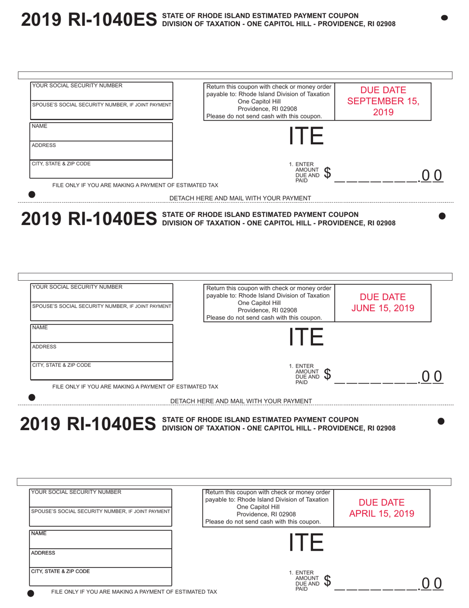 Form RI-1040ES - 2019 - Fill Out, Sign Online And Download Fillable PDF ...