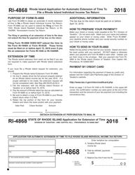 Form RI-4868 Application for Automatic Extension of Time to File a Rhode Island Individual Income Tax Return - Rhode Island