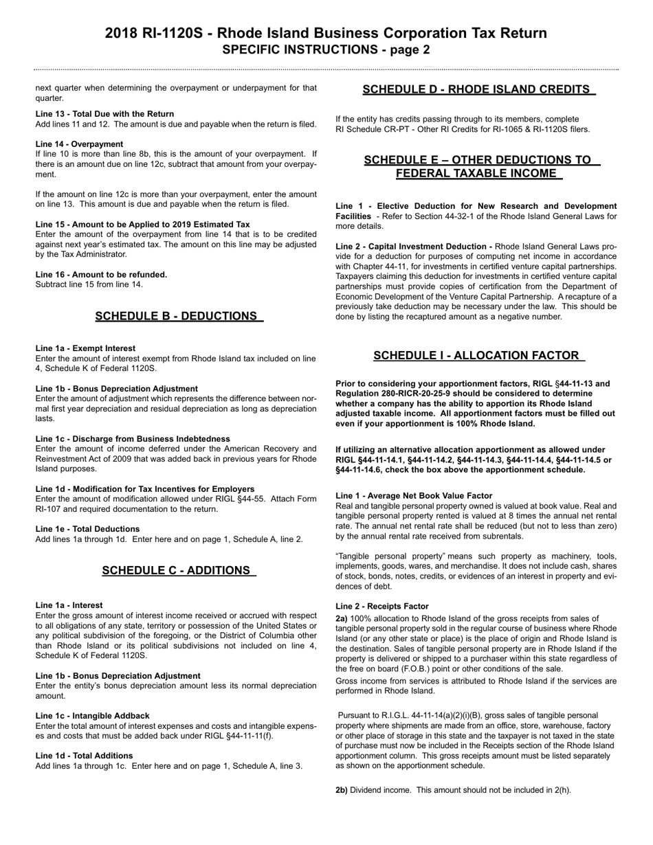 Instructions for Form RI-1120S Rhode Island Business Corporation Tax Return - Rhode Island, Page 2