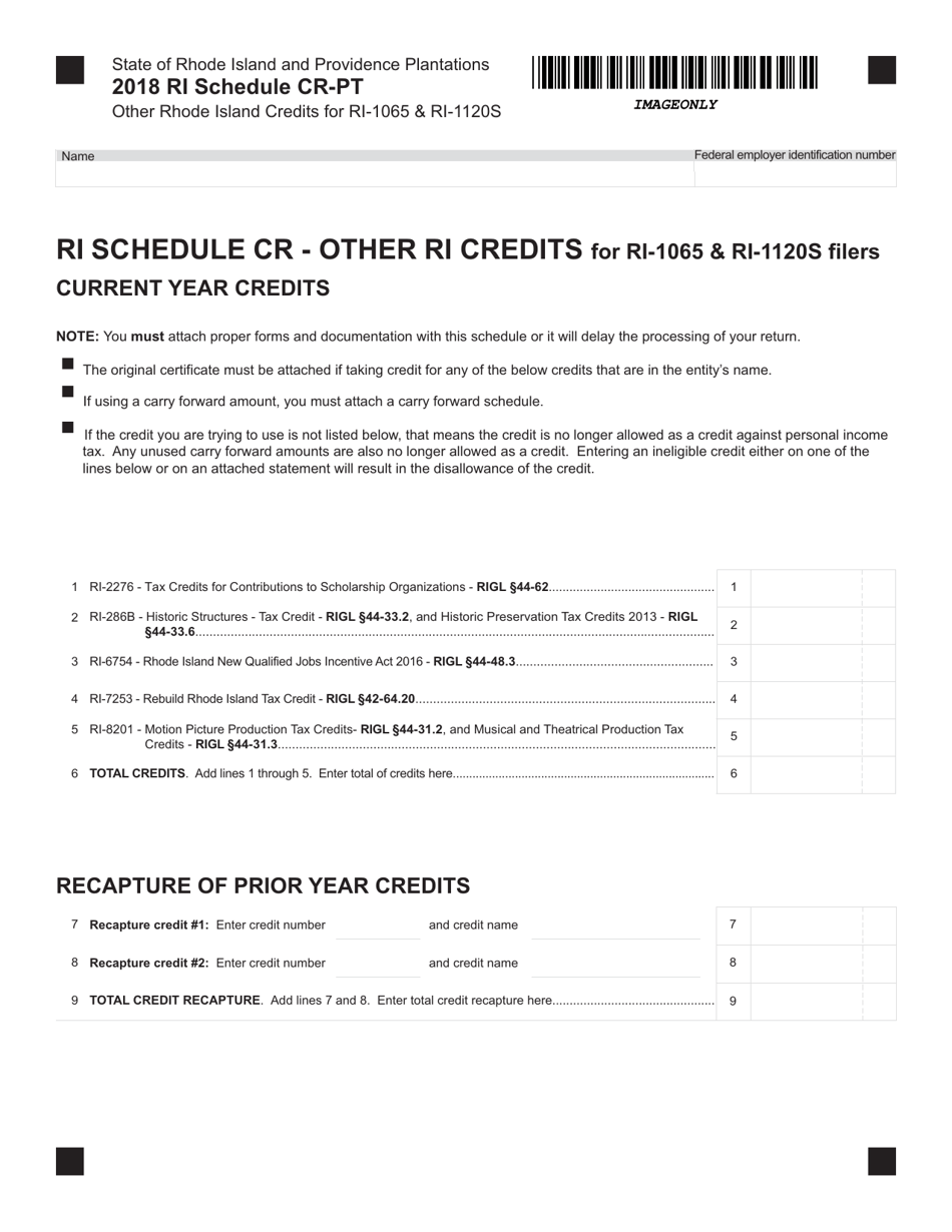 Schedule CR-PT Other Rhode Island Credits for Ri-1065  Ri-1120s - Rhode Island, Page 1