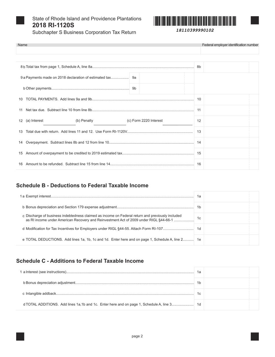 Form RI-1120S Subchapter S Business Corporation Tax Return - Rhode Island, Page 2