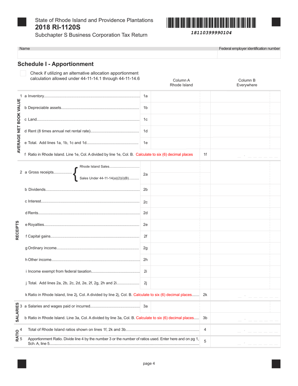 Form RI-1120S Subchapter S Business Corporation Tax Return - Rhode Island, Page 4