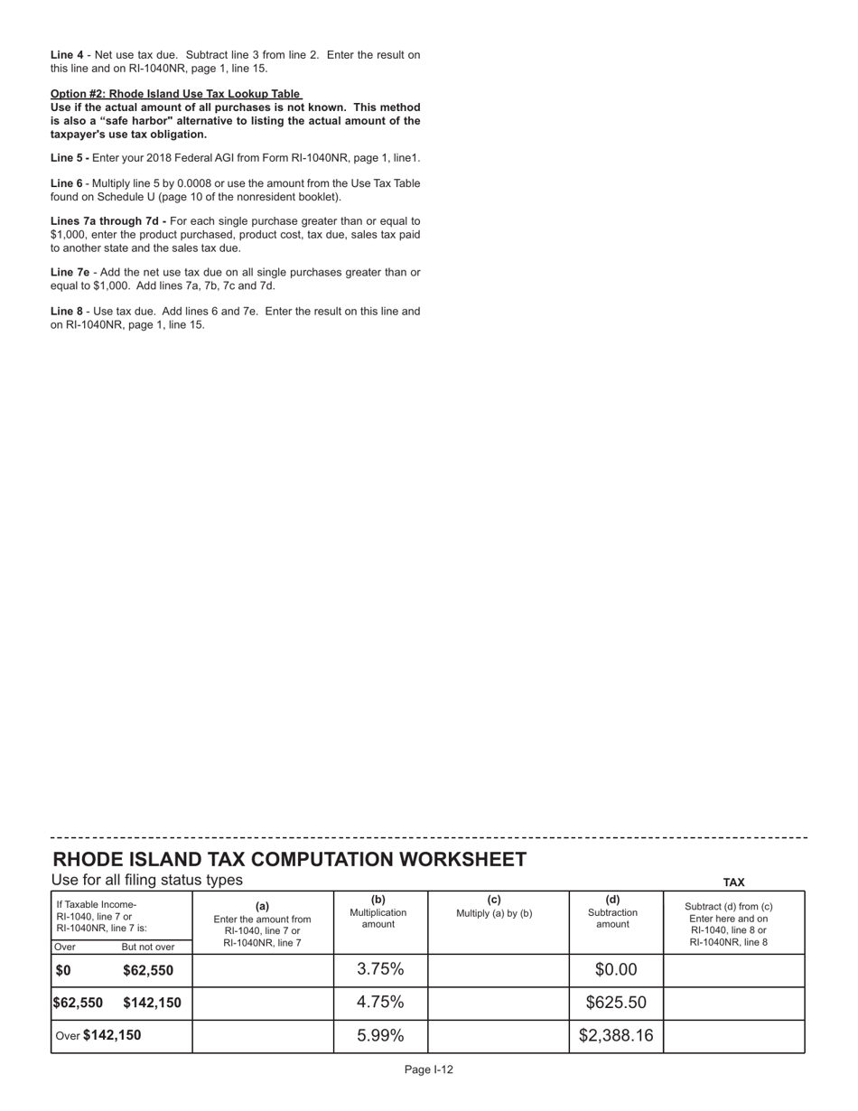 Instructions for Form RI-1040NR Nonresident Individual Income Tax Return - Rhode Island, Page 12