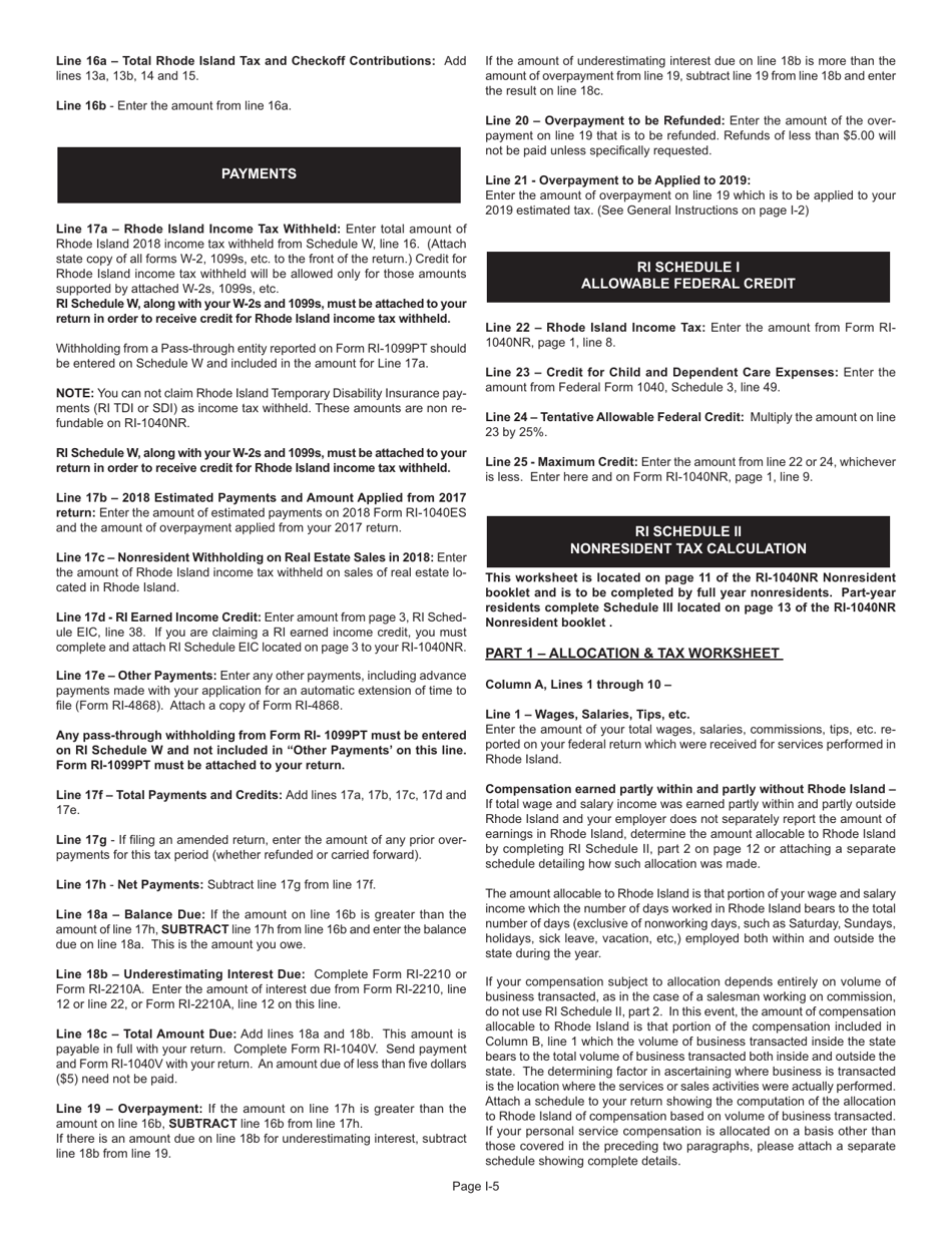 Instructions for Form RI-1040NR Nonresident Individual Income Tax Return - Rhode Island, Page 5
