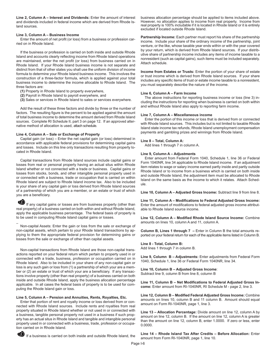 Instructions for Form RI-1040NR Nonresident Individual Income Tax Return - Rhode Island, Page 6