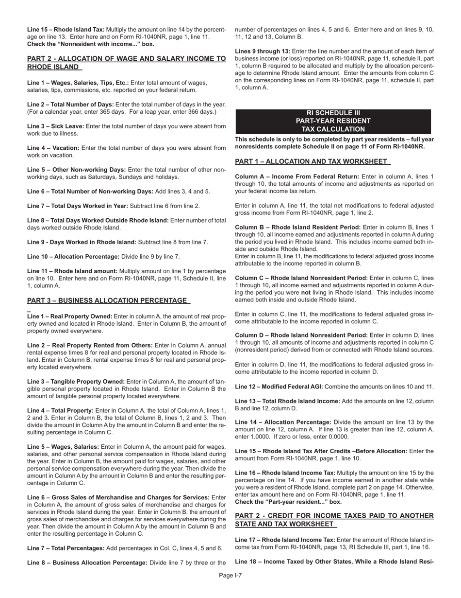 Instructions for Form RI-1040NR Nonresident Individual Income Tax Return - Rhode Island, Page 7