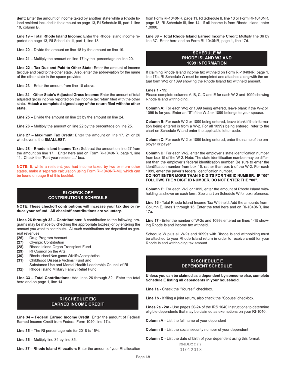 Instructions for Form RI-1040NR Nonresident Individual Income Tax Return - Rhode Island, Page 8