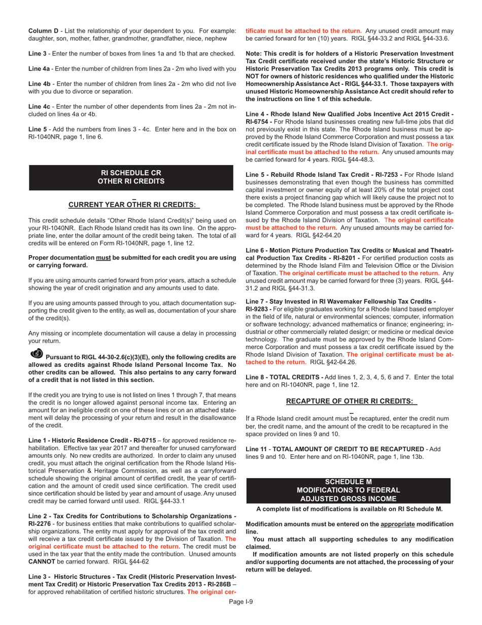 Instructions for Form RI-1040NR Nonresident Individual Income Tax Return - Rhode Island, Page 9
