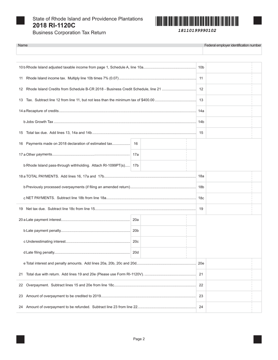 Form RI-1120C Business Corporation Tax Return - Rhode Island, Page 2