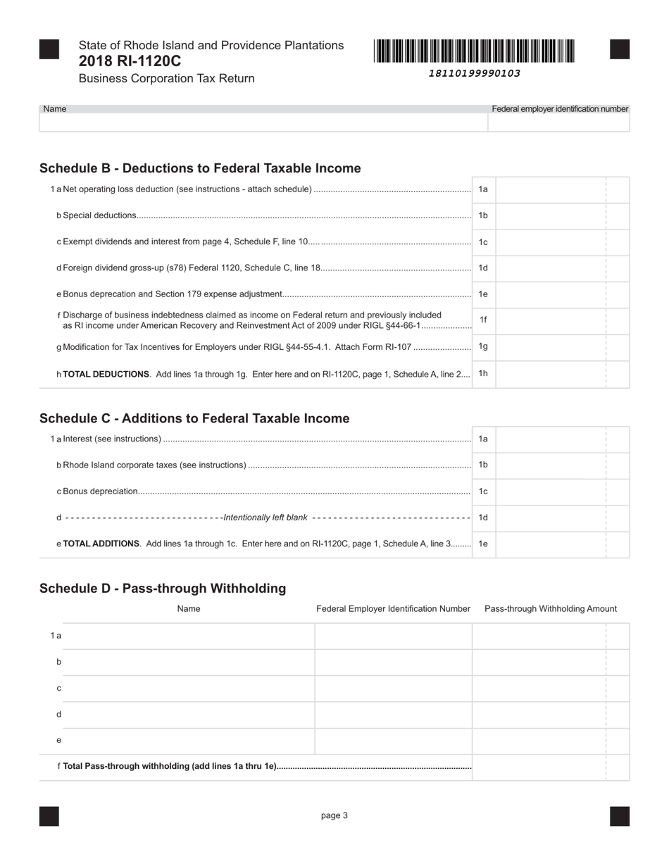 Form RI-1120C Business Corporation Tax Return - Rhode Island, Page 3