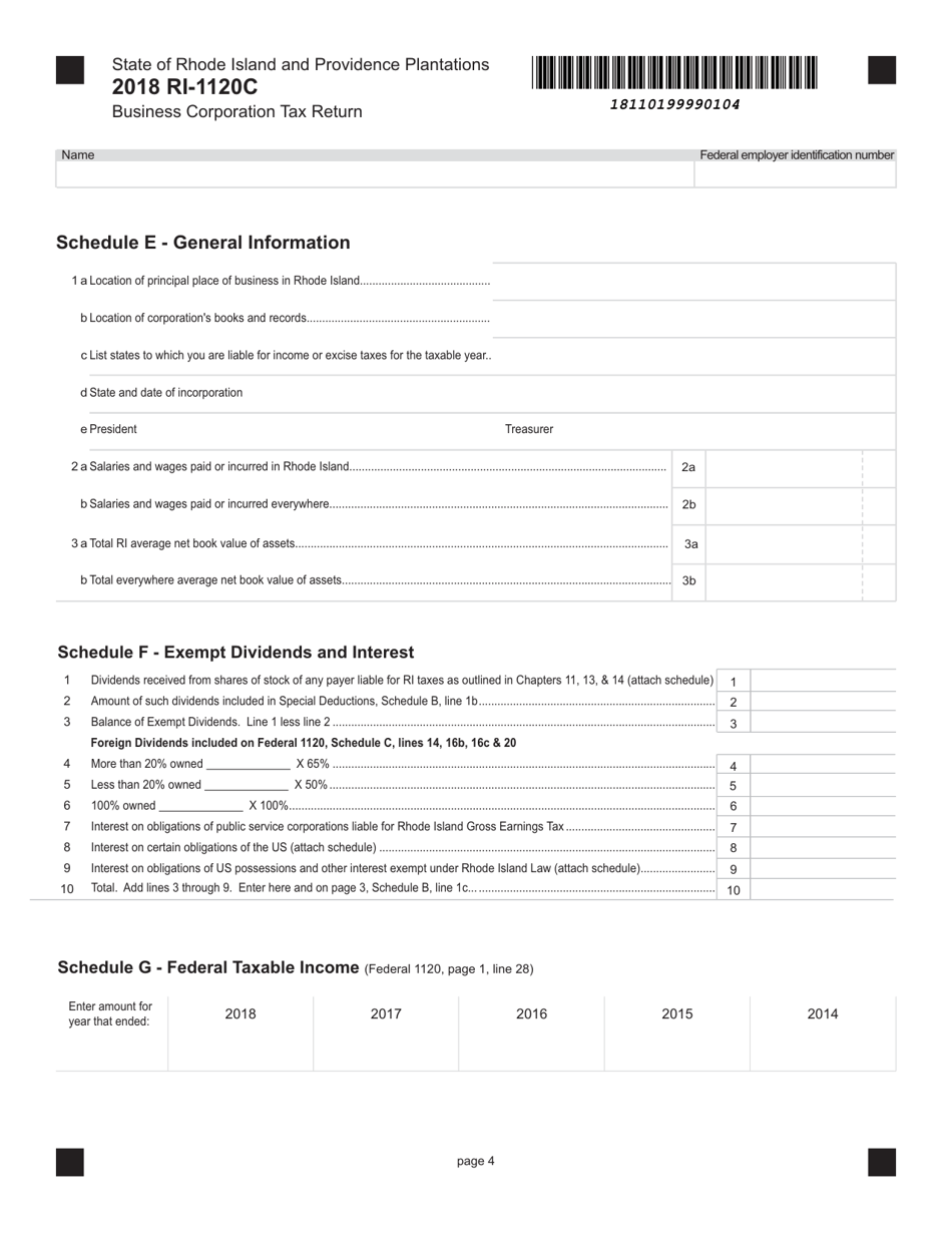 Form RI-1120C Business Corporation Tax Return - Rhode Island, Page 4