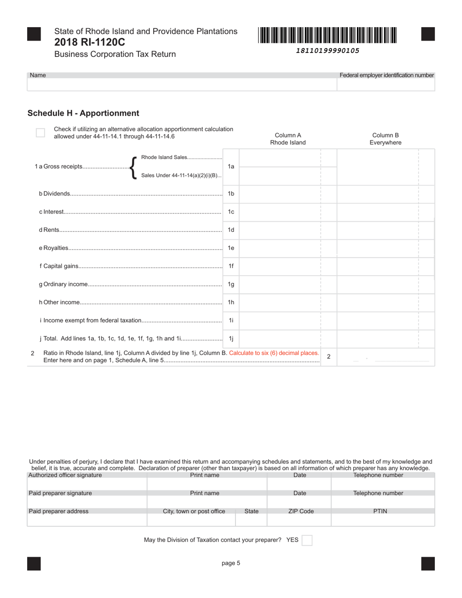 Form RI-1120C Business Corporation Tax Return - Rhode Island, Page 5