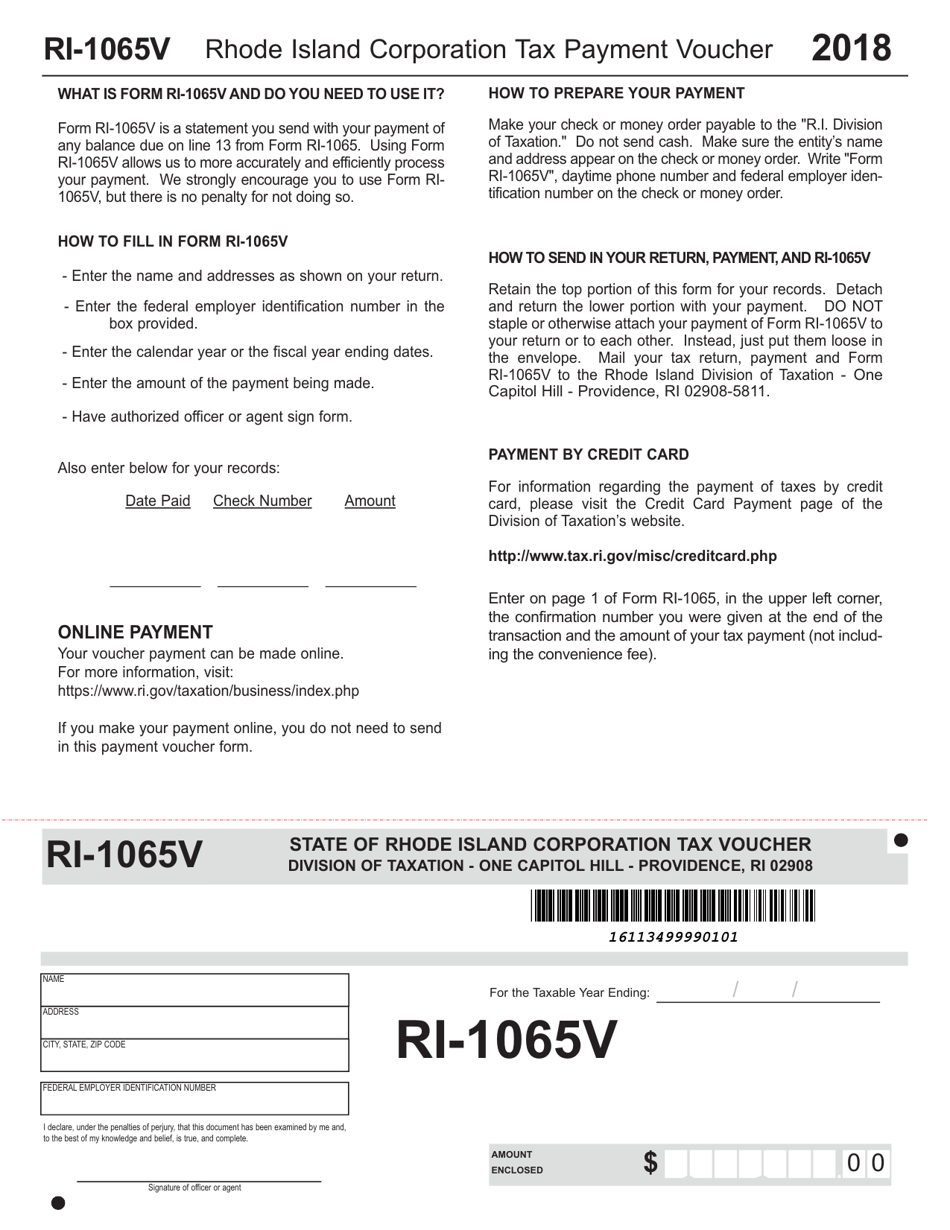 Form RI-1065V Rhode Island Corporation Tax Payment Voucher - Rhode Island, Page 1