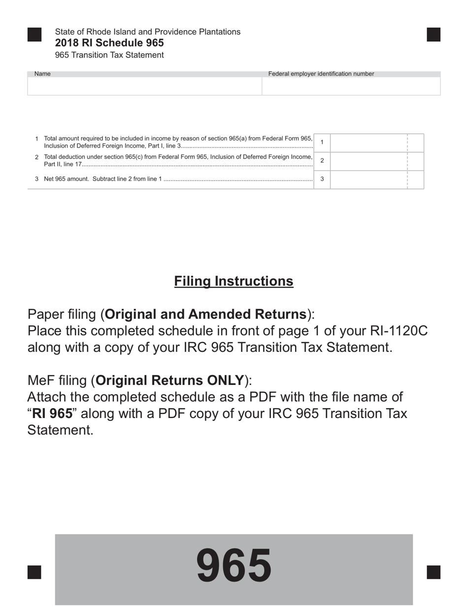Schedule 965 Transition Tax Statement - Rhode Island, Page 1