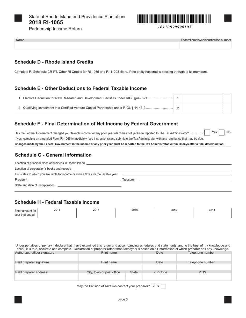 Form RI-1065 Partnership Income Return - Rhode Island, Page 3