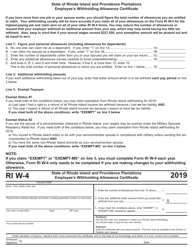 Form W-4 Employee's Withholding Allowance Certificate - Rhode Island, 2019
