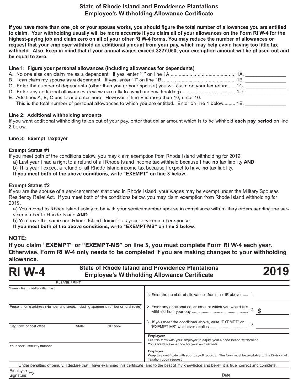 Form W-4 Employees Withholding Allowance Certificate - Rhode Island, Page 1