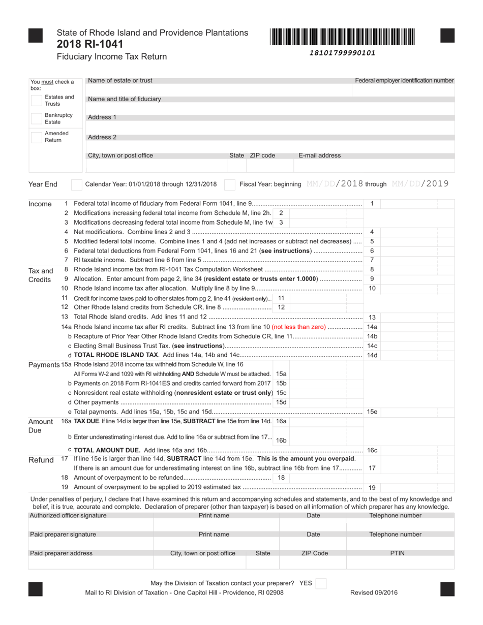 Form RI1041 Download Fillable PDF or Fill Online Fiduciary Tax