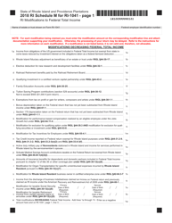 Form RI-1041 Schedule M &quot;Ri Modifications to Federal Total Income&quot; - Rhode Island