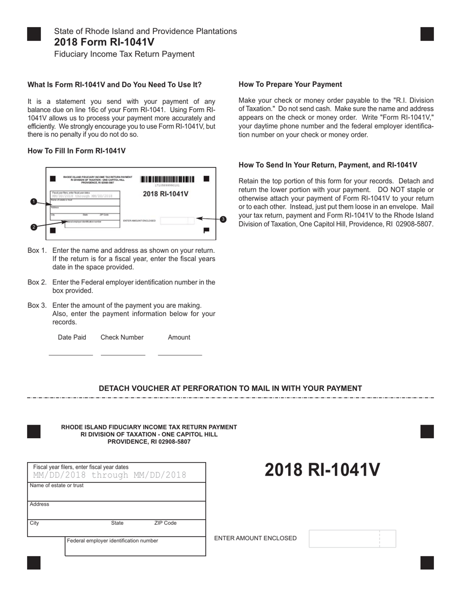 Form RI-1041V Fiduciary Fiduciary Income Tax Return Payment Voucher - Rhode Island, Page 1