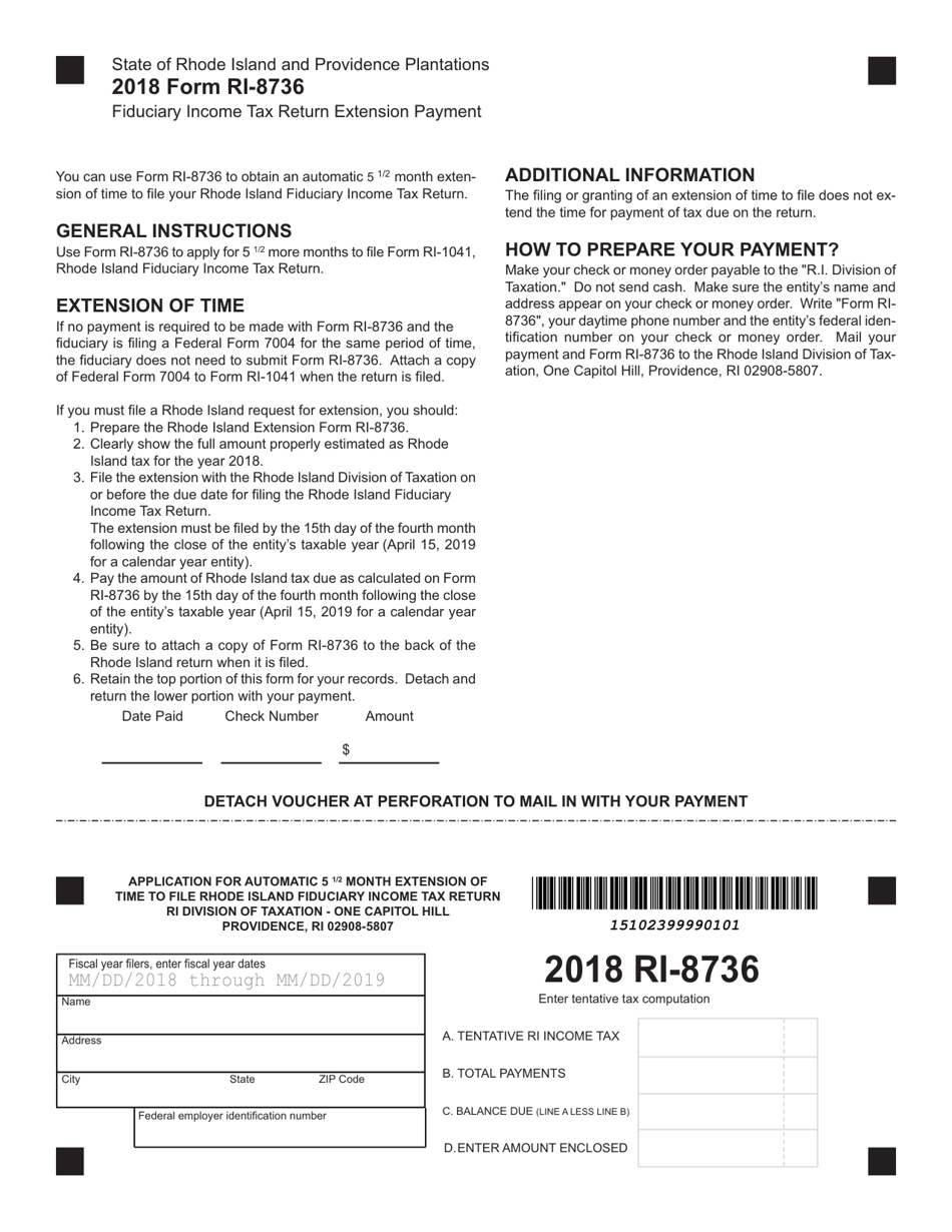 Form RI-8736 Fiduciary Income Tax Return Extension Payment - Rhode Island, Page 1
