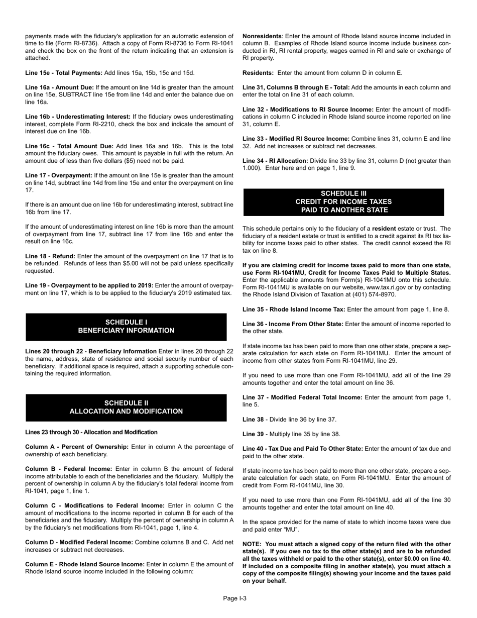 Instructions for Form RI-1041 Fiduciary Income Tax Return - Rhode Island, Page 3