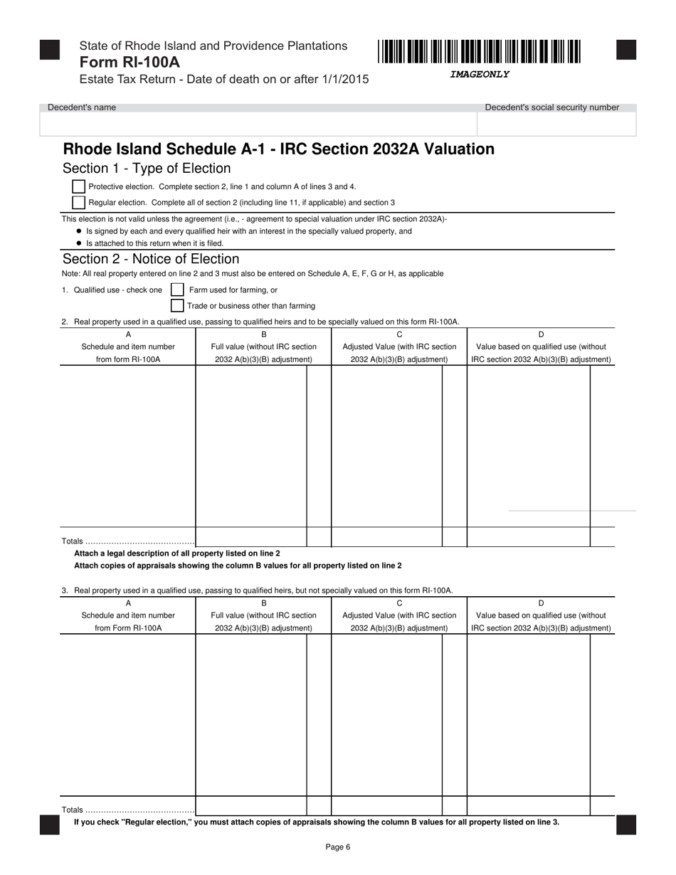 Form RI-100A Estate Tax for Decedents With a Date of Death on or After January 1, 2015 - Rhode Island, Page 6