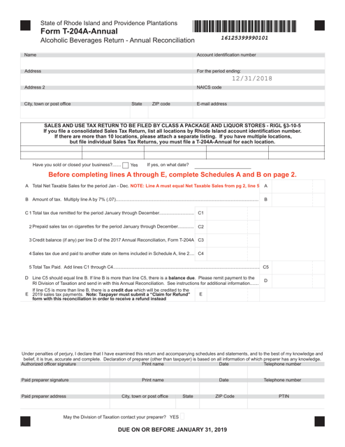 Form T-204A-ANNUAL  Printable Pdf