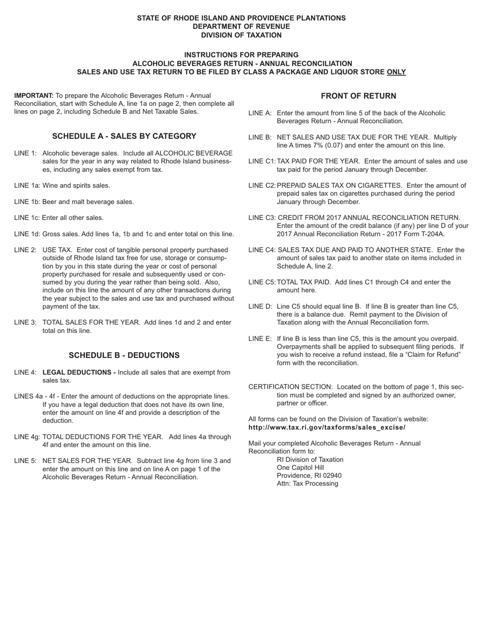 Form T-204A-ANNUAL Alcoholic Beverages Return - Annual Reconcilliation - Rhode Island, Page 3