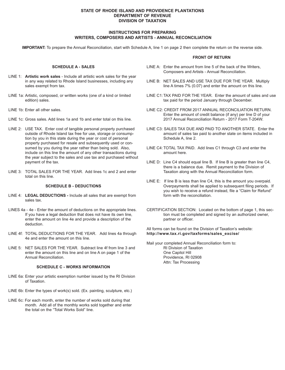 Form T-204W-ANNUAL Writers, Composers and Artists Annual Reconcilliation - Rhode Island, Page 3