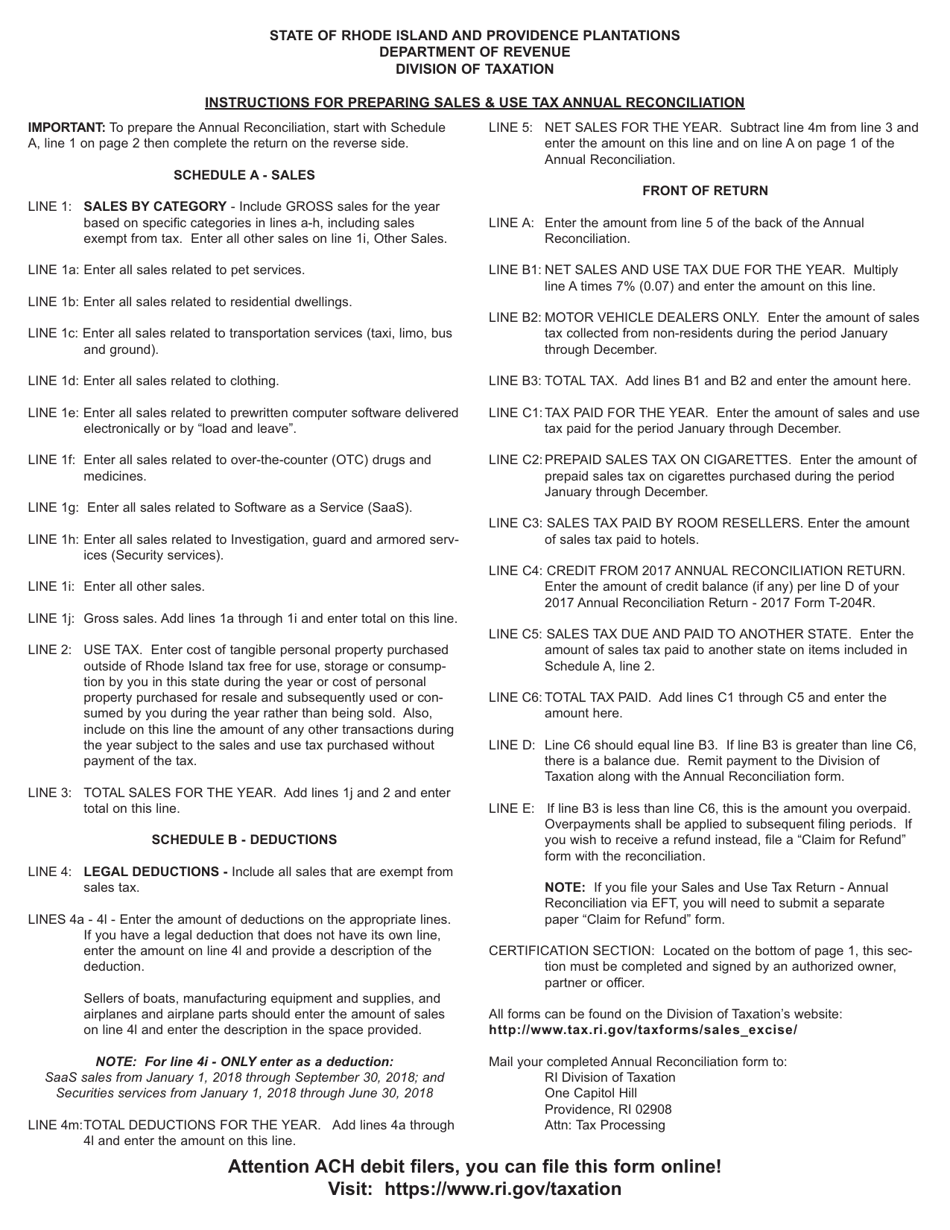 Form T-204R-ANNUAL Sales and Use Tax Return - Annual Reconciliation - Rhode Island, Page 3