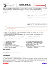 Form DEX-93 &quot;Personal Income Tax Correspondence Sheet&quot; - Pennsylvania