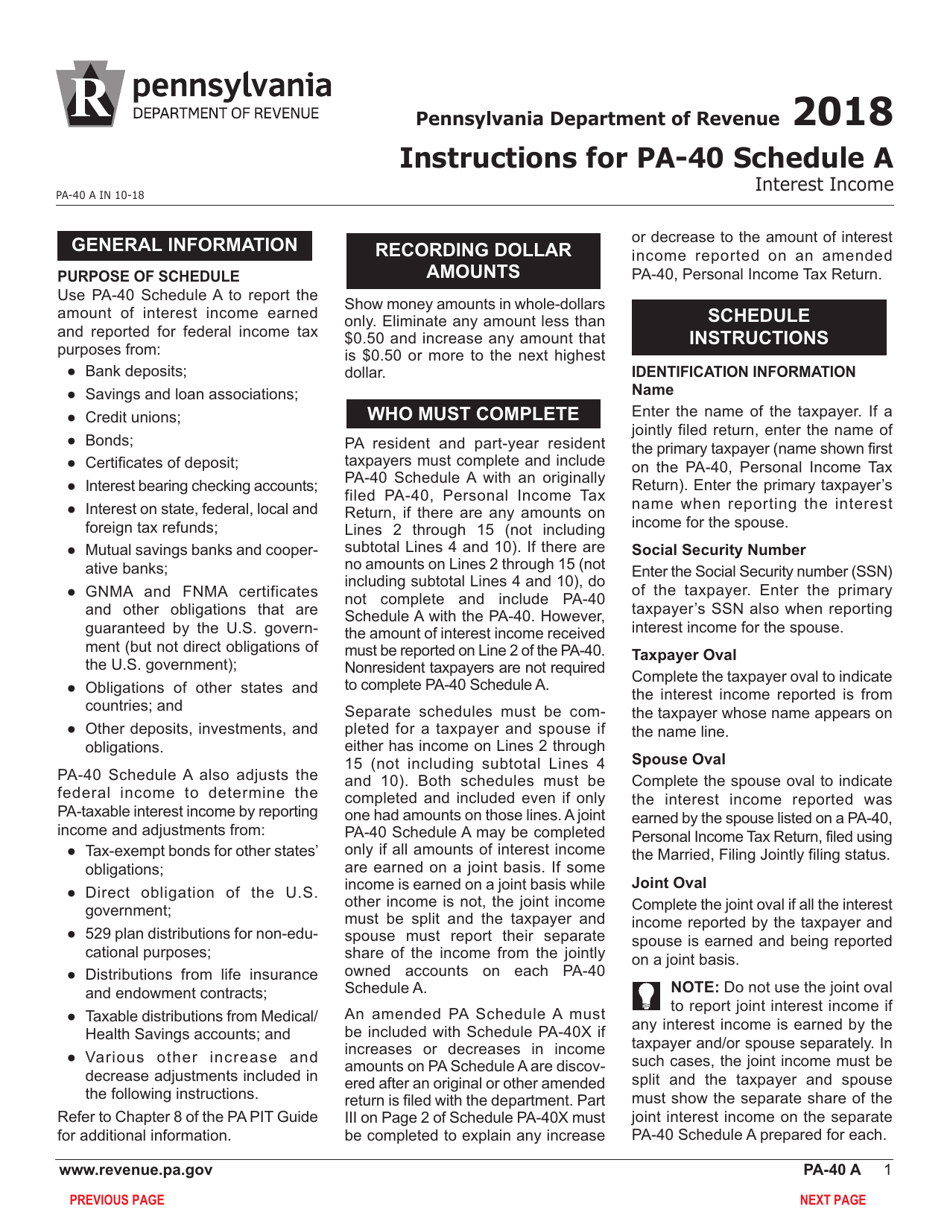 Form PA-40 Schedule A Interest Income - Pennsylvania, Page 3