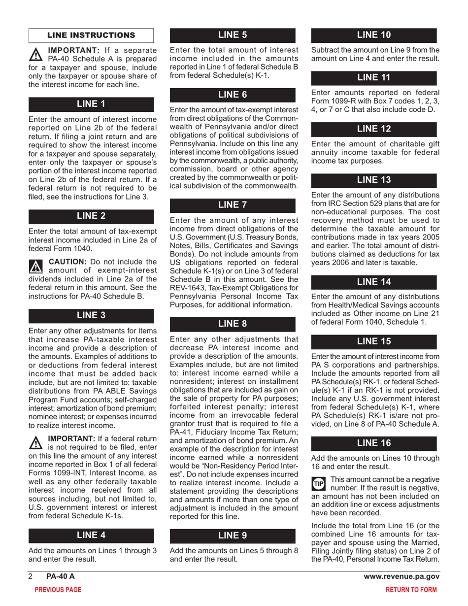 Form PA-40 Schedule A Interest Income - Pennsylvania, Page 4