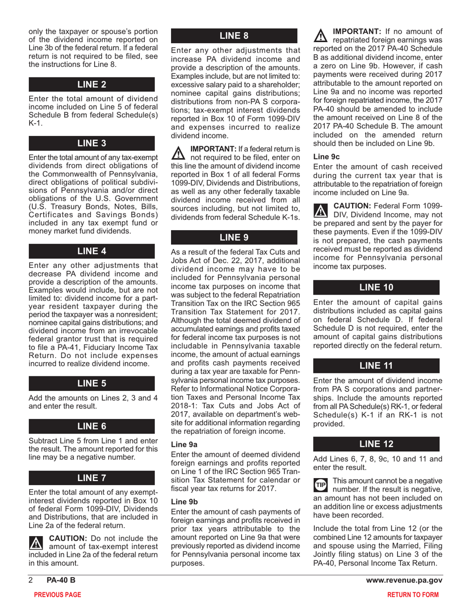 Form PA-40 Schedule B Dividend Income - Pennsylvania, Page 4