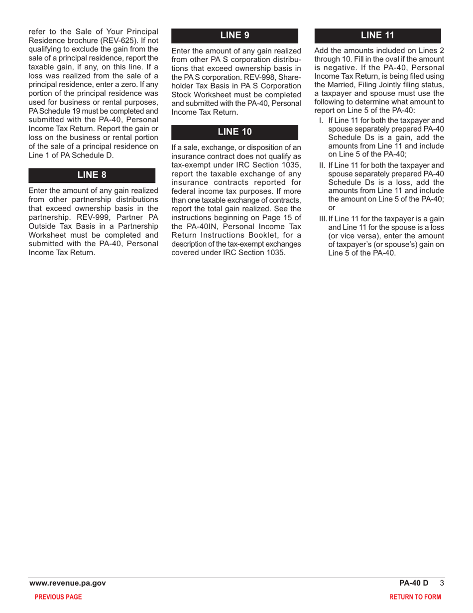 Form PA-40 Schedule D Sale, Exchange or Disposition of Property - Pennsylvania, Page 5