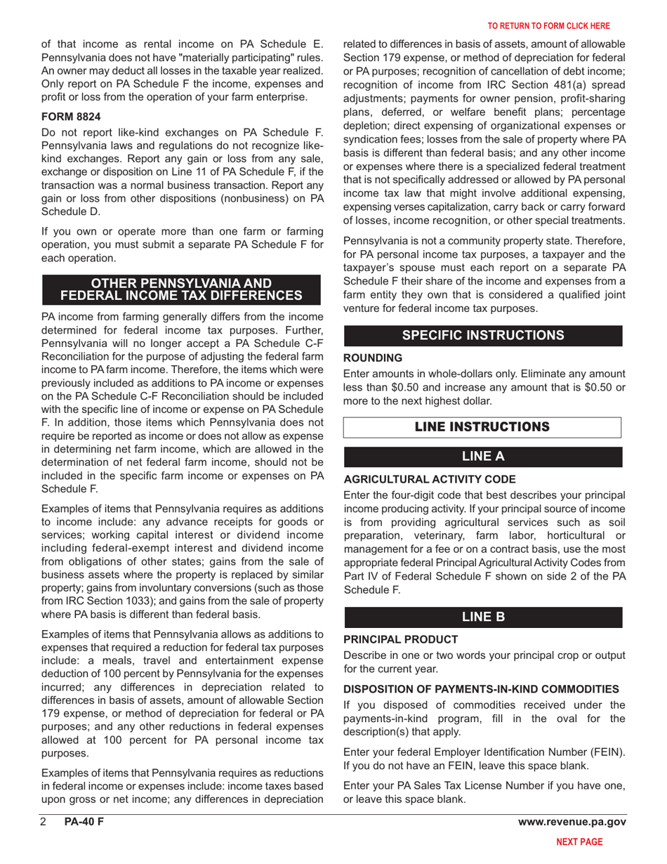 Form PA-40 Schedule F Farm Income and Expenses - Pennsylvania, Page 4