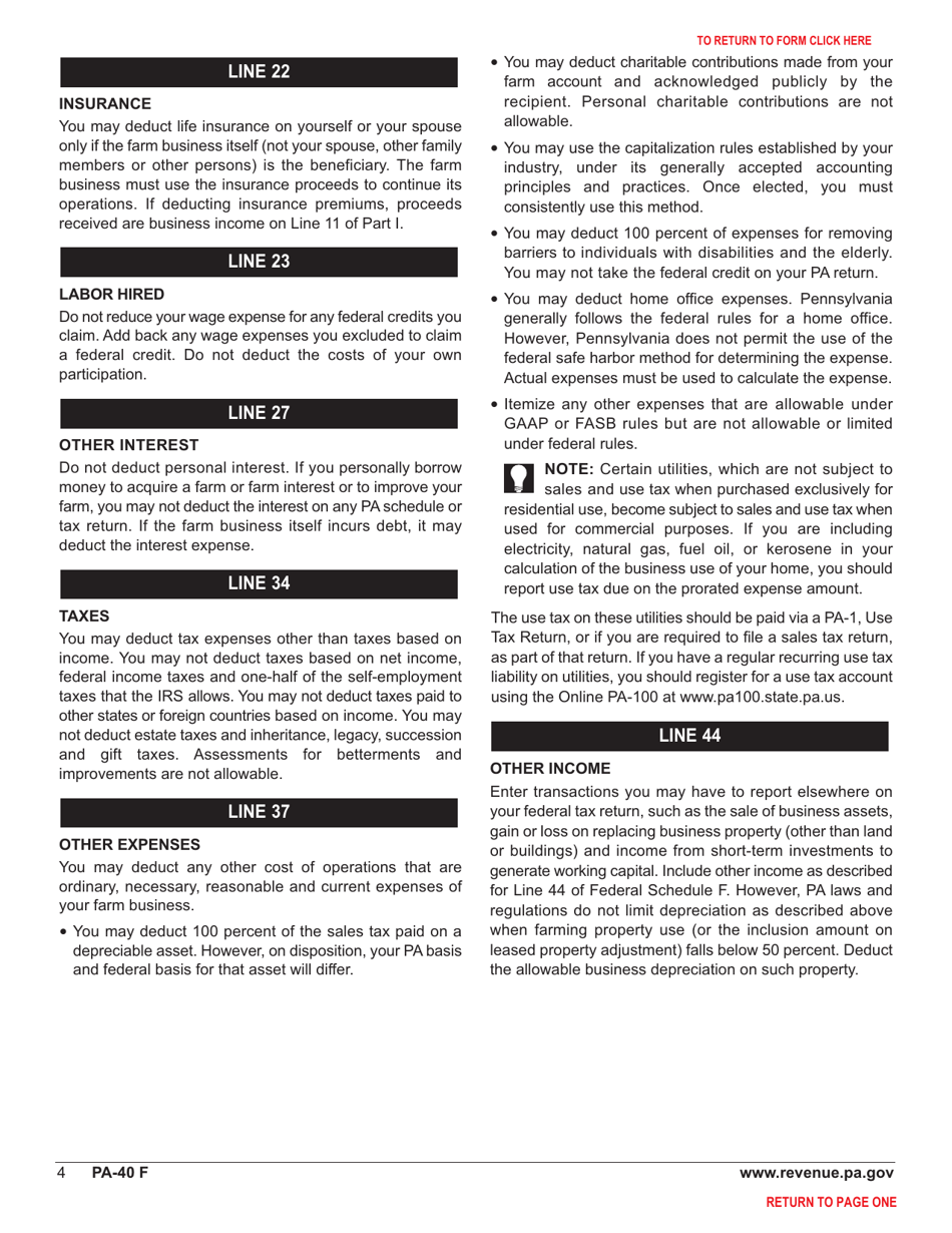 Form PA-40 Schedule F Farm Income and Expenses - Pennsylvania, Page 6