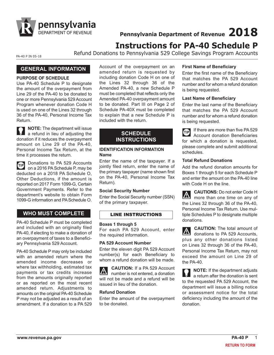 Form PA-40 Schedule P Refund Donations to Pennsylvania 529 College Savings Program Accounts - Pennsylvania, Page 3