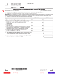 Document preview: Form PA-40 Schedule T Gambling and Lottery Winnings - Pennsylvania