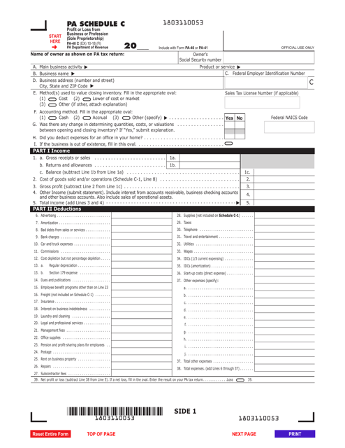 Form PA-40 Schedule C - Fill Out, Sign Online and Download Fillable PDF