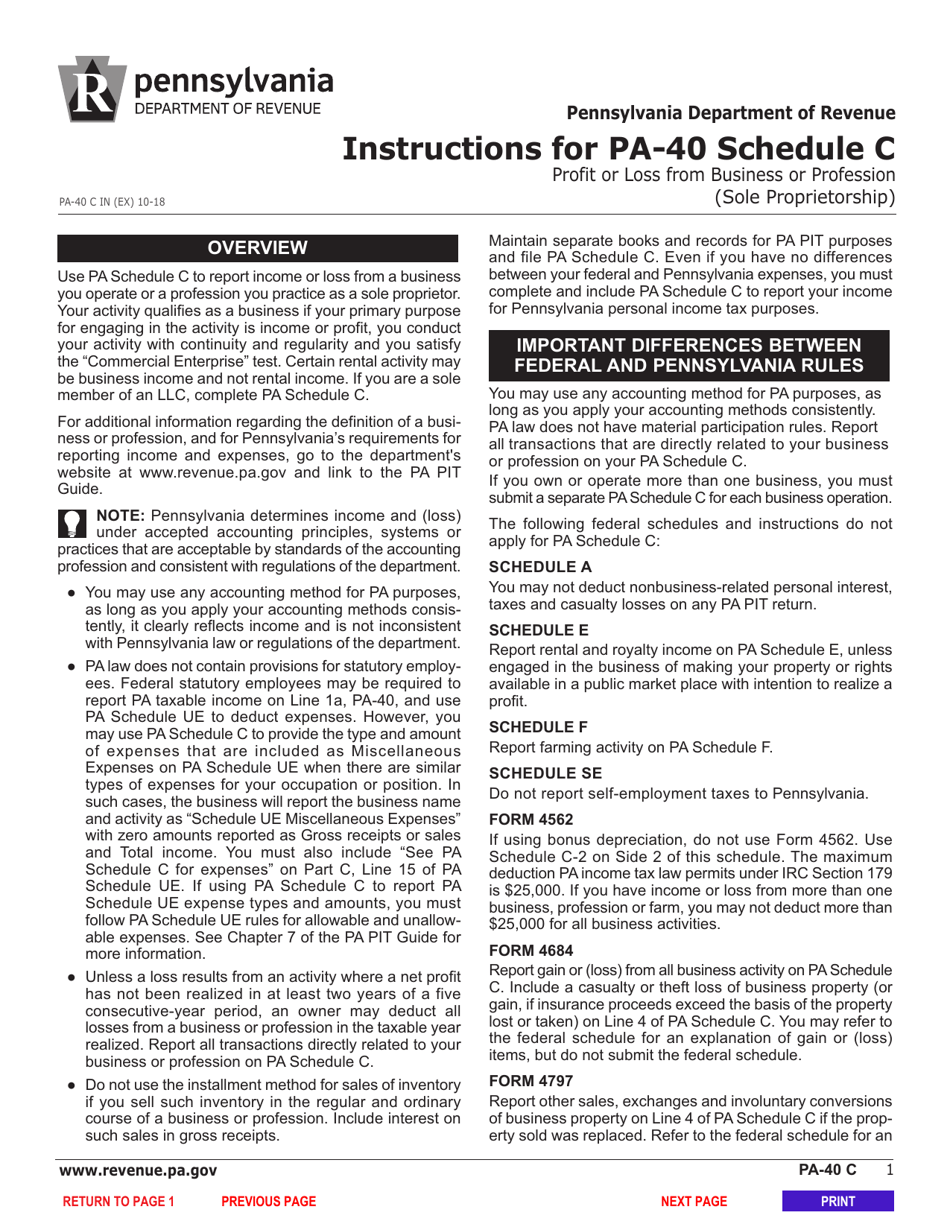 Form PA-40 Schedule C Profit or Loss From Business or Profession (Sole Proprietorship) - Pennsylvania, Page 3