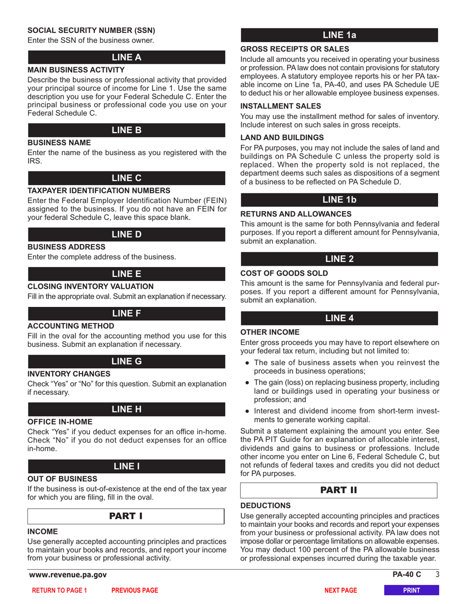 Form PA-40 Schedule C Profit or Loss From Business or Profession (Sole Proprietorship) - Pennsylvania, Page 5