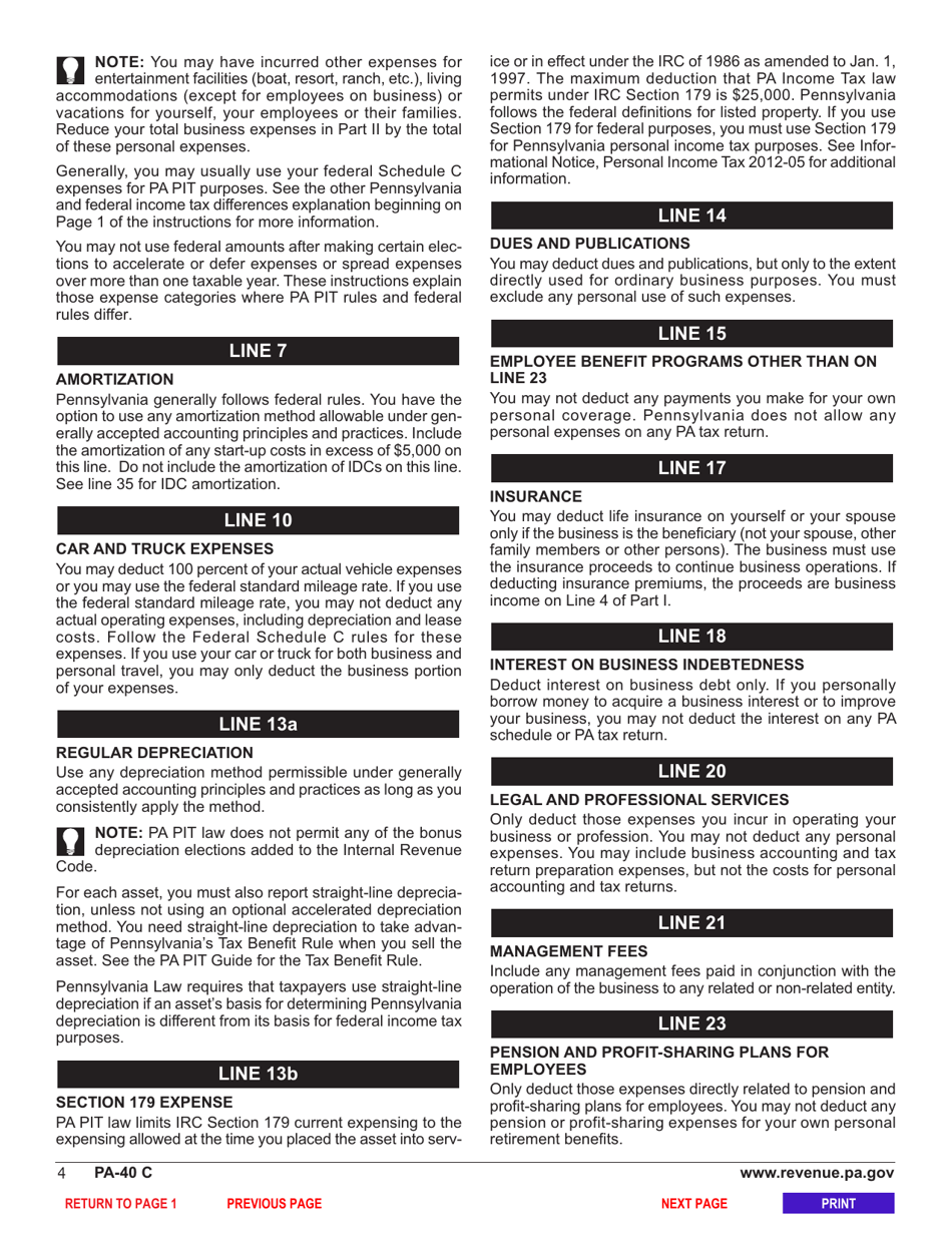 Form PA-40 Schedule C Profit or Loss From Business or Profession (Sole Proprietorship) - Pennsylvania, Page 6