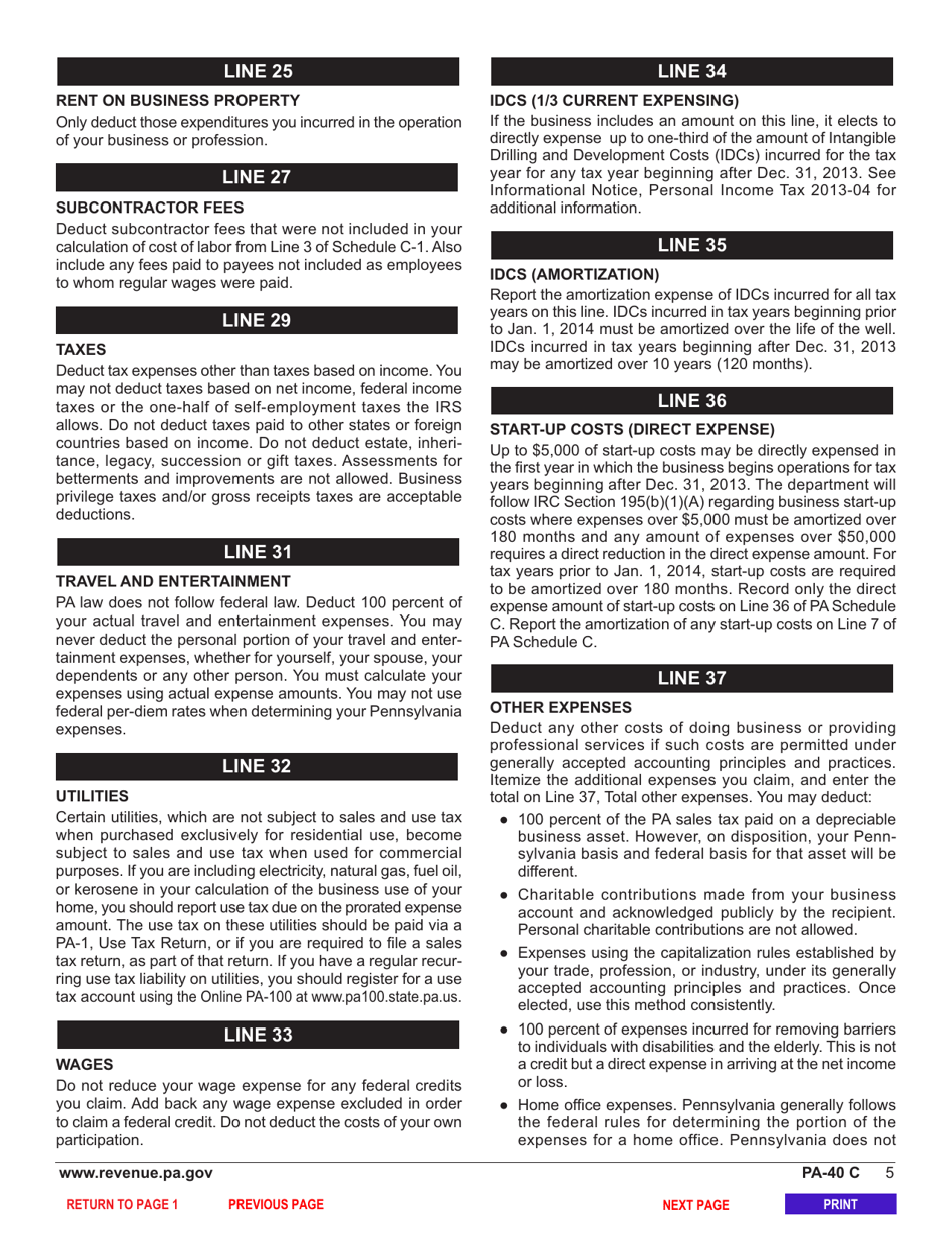 Form PA-40 Schedule C Profit or Loss From Business or Profession (Sole Proprietorship) - Pennsylvania, Page 7