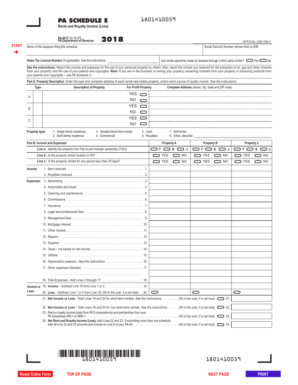 Form PA-40 Schedule E - 2018 - Fill Out, Sign Online and Download ...