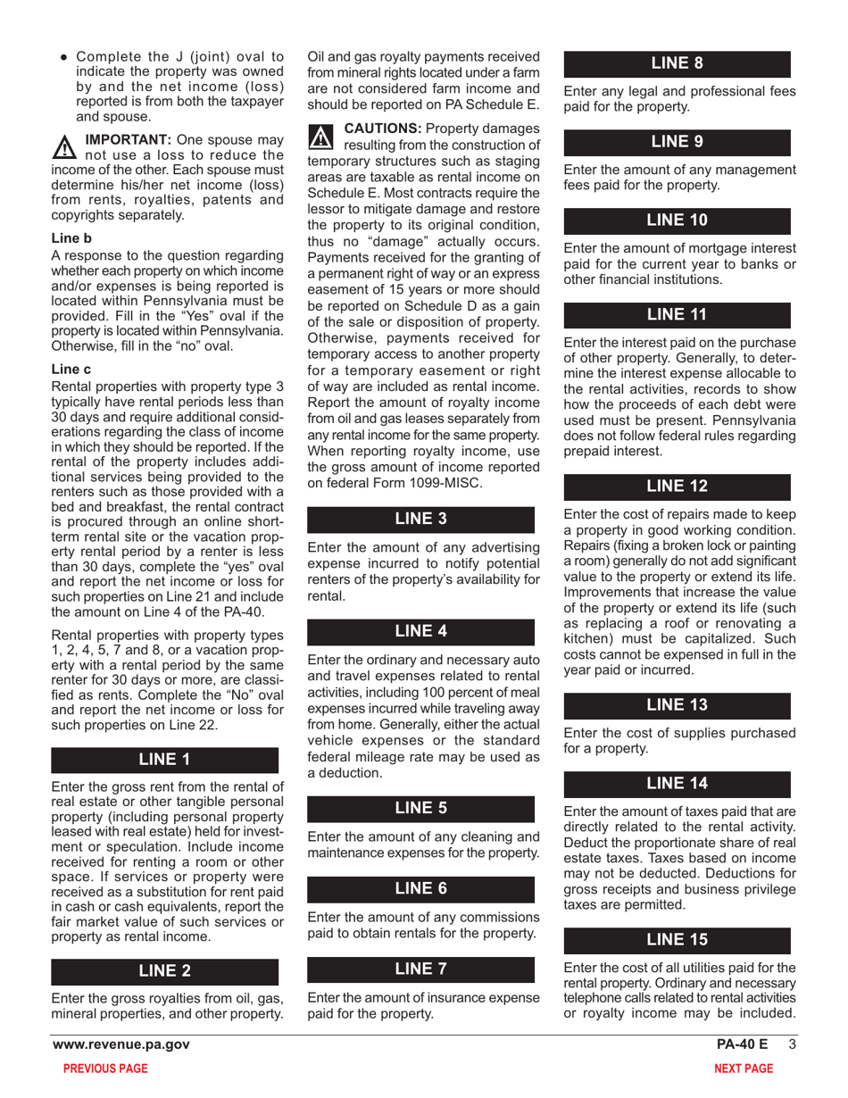 Form PA-40 Schedule E Rents and Royalty Income (Loss) - Pennsylvania, Page 5