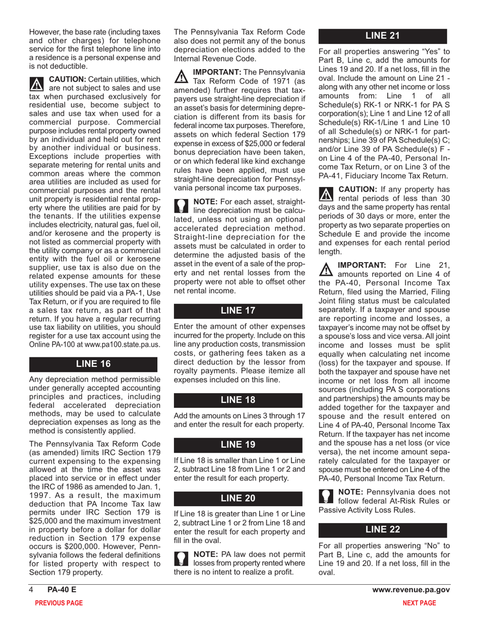 Form PA-40 Schedule E Rents and Royalty Income (Loss) - Pennsylvania, Page 6