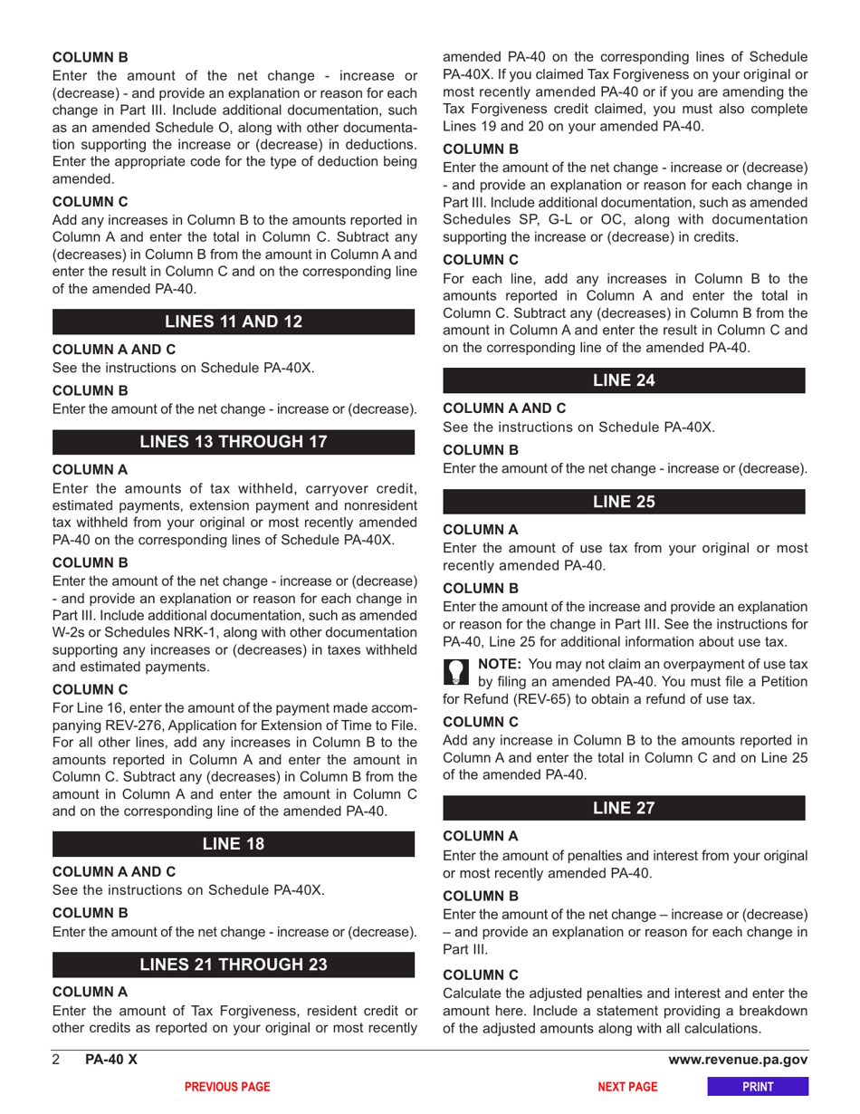 Form PA-40 X Schedule PA-40 X Amended Pa Personal Income Tax Schedule - Pennsylvania, Page 4